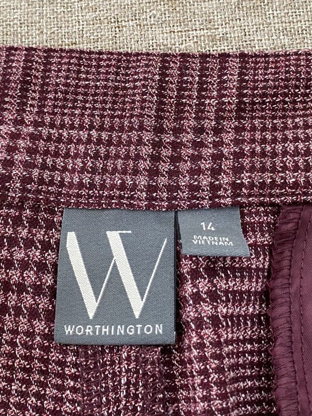 Worthington Wide Leg Dress Pants Women's 14 High Rise Burgundy Houndstooth - Picture 5 of 14